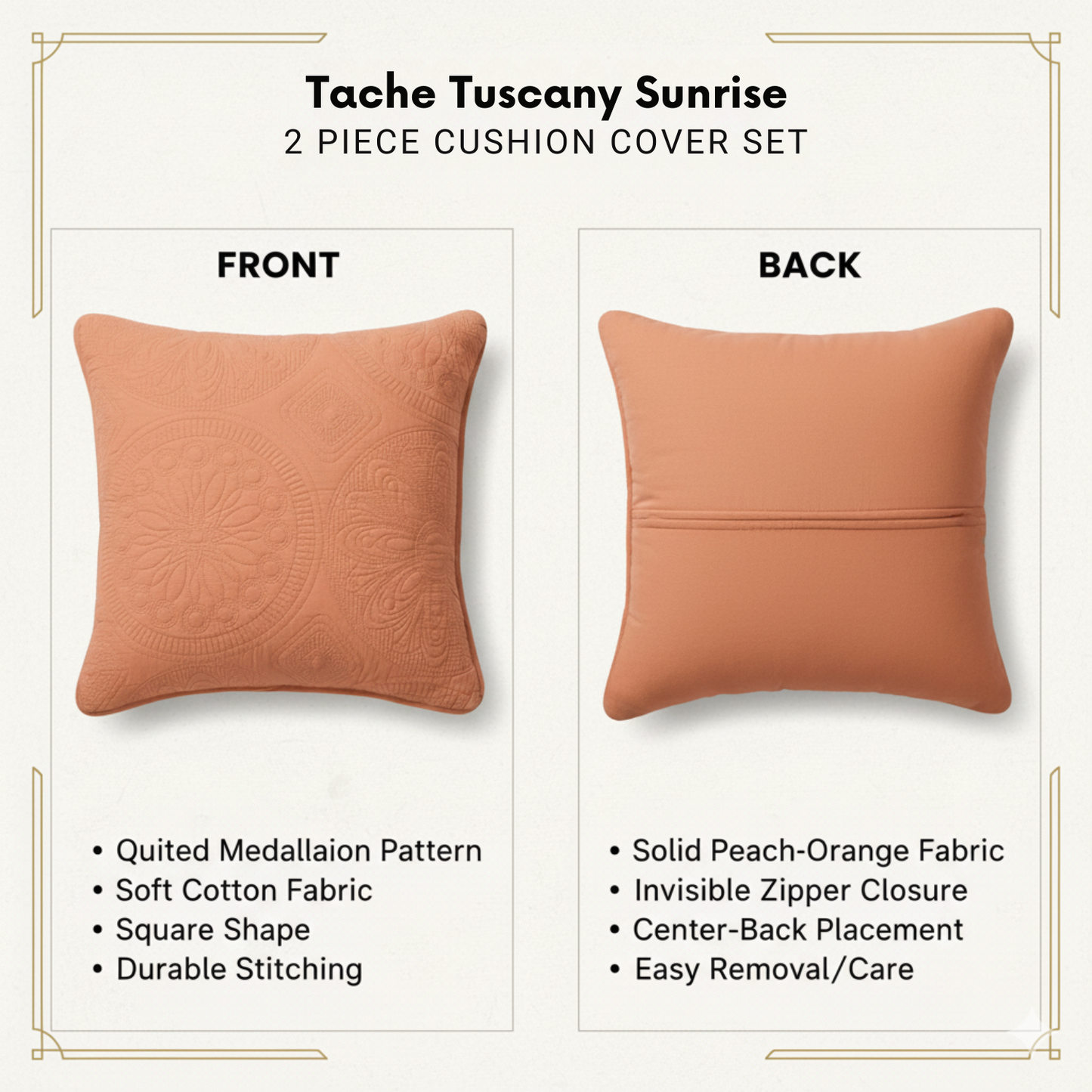 Tache Cotton Stone Washed Rustic Orange Medallion Tuscany Sunrise Cushion Covers / Euro Sham (JHW-595)