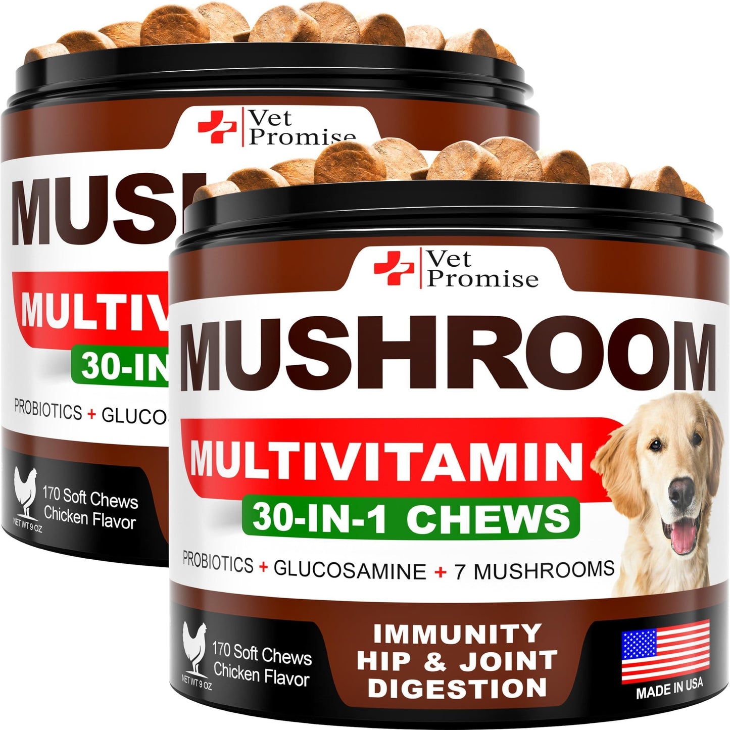 Mushroom Chews for Dogs 340 Count 2-Pack Turkey Tail Lion's Mane & Reishi