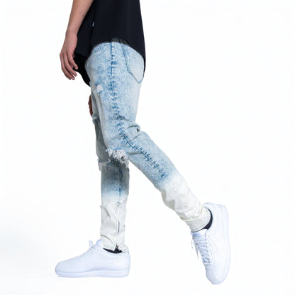 Men's Acid Washed Slim Tapered Jean in Blue - Konus Brand