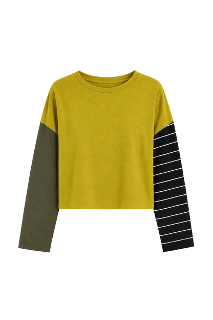 Pima Cotton Mixed Media Mini Luxury Boxy T-Shirt - Guacamole - Shaketea