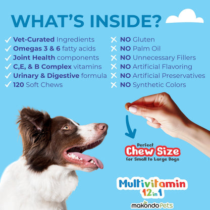 Dog Multivitamin 12-in-1 120 Soft Chews Glucosamine Probiotics & Cranberry
