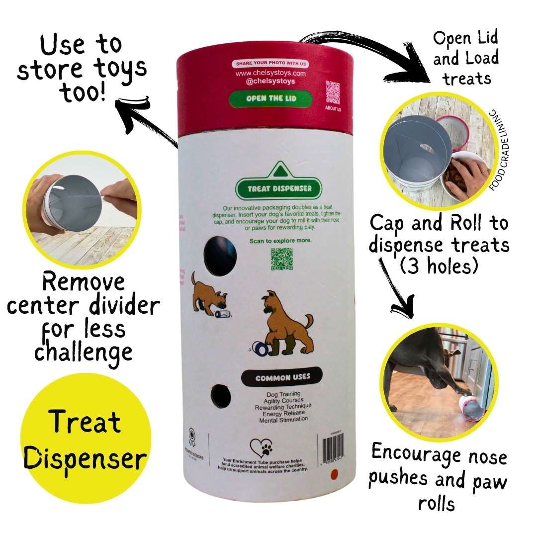 3-in-1 Bundle Enrichment Tube for Dogs - Tug Toy, Treat Dispenser & Snuffle Ball - Shaketea