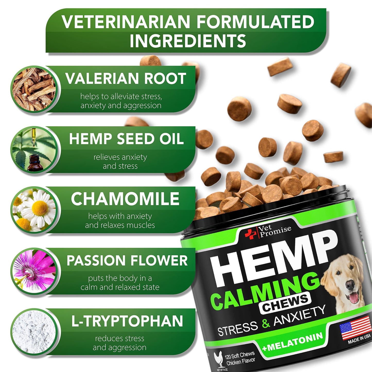Hemp Calming Chews for Dogs 120 Count Anxiety & Stress Relief
