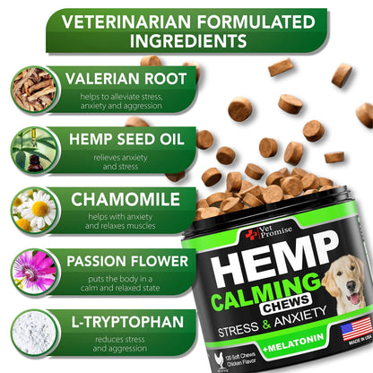 Hemp Calming Chews for Dogs 120 Count Anxiety & Stress Relief