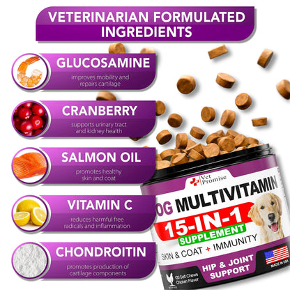 Dog Multivitamin Chews with Glucosamine 120 Count Joint Immune & Mobility