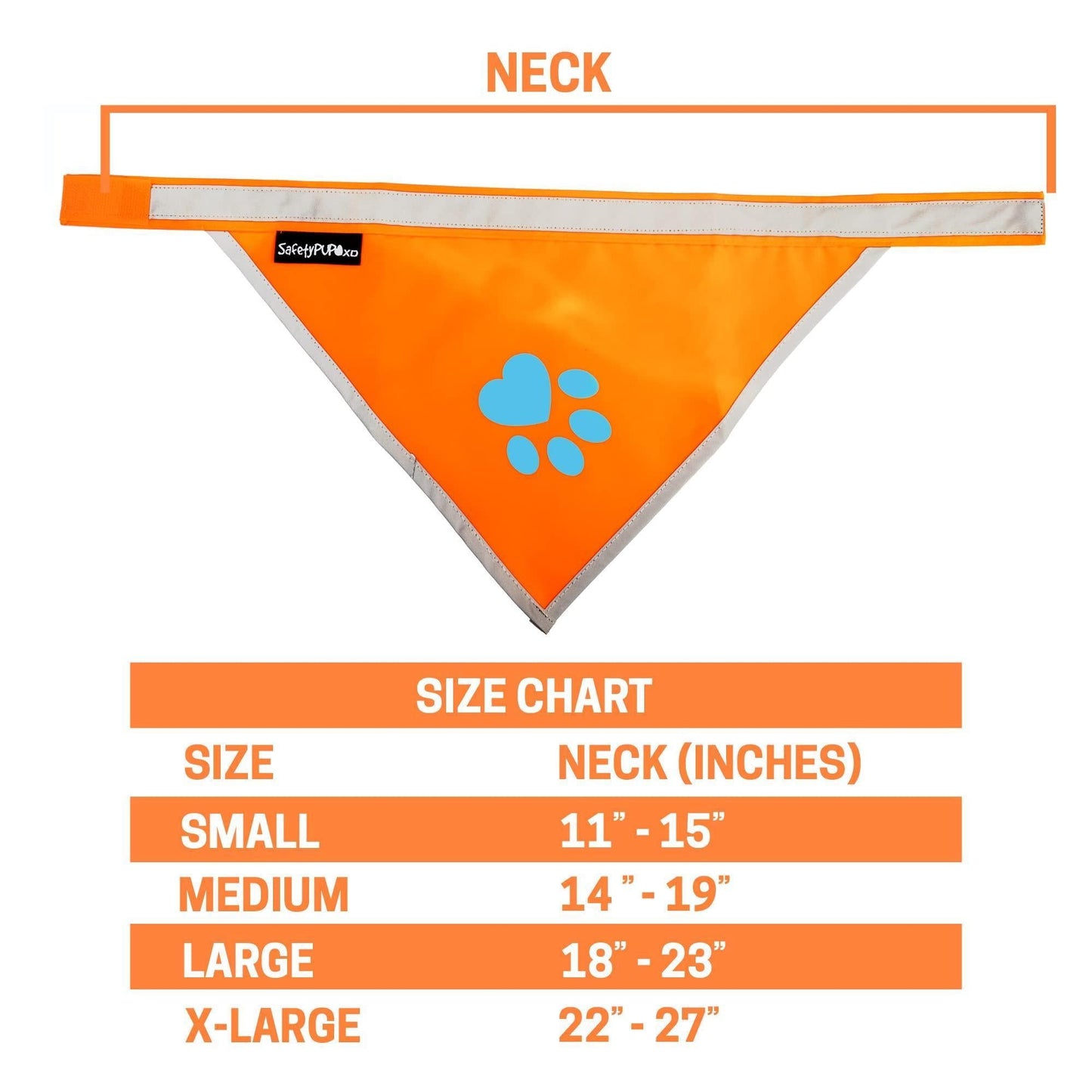 Reflective Dog Bandana Hi-Vis S Size 10 in Neck Orange