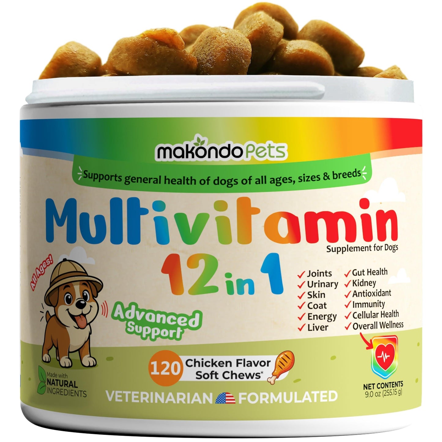 Dog Multivitamin 12-in-1 120 Soft Chews Glucosamine Probiotics & Cranberry