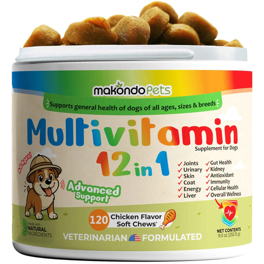 Dog Multivitamin 12-in-1 120 Soft Chews Glucosamine Probiotics & Cranberry