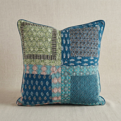 Tache Cotton Patchwork Teal Blue Green Paisley Bohemian Ocean Euro Sham (JHW-888)