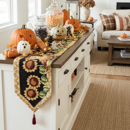 Tache Sunflower Field Scarecrow Autumn Harvest Woven Tapestry Table Runners (11712TR)