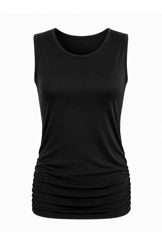Cotton Lycra Ruche Tank - Black - Shaketea