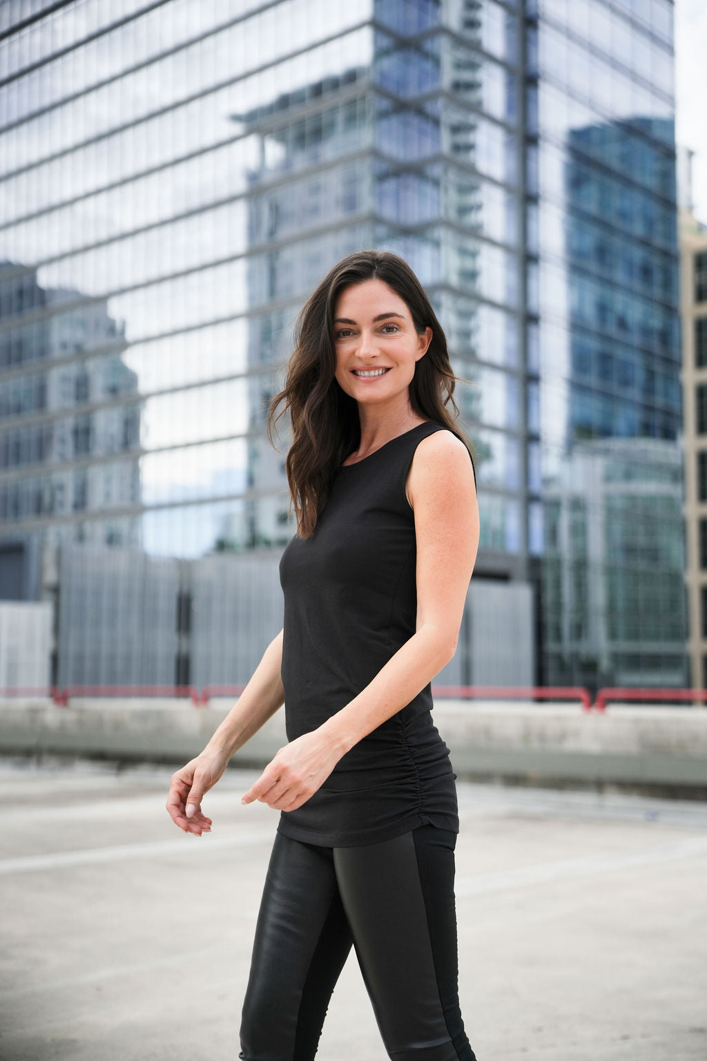 Cotton Lycra Ruche Tank - Black - Shaketea