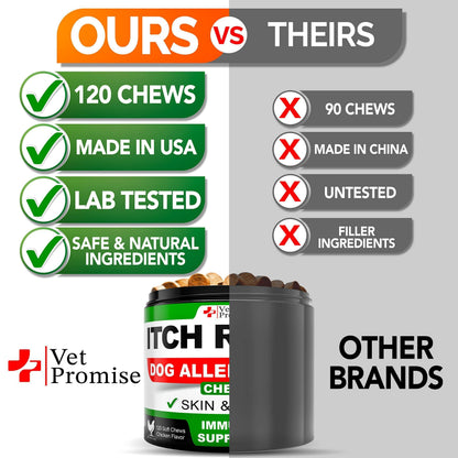 Dog Allergy Chews 120 Count Itch Relief Hot Spots Immune Support
