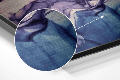Violet Blue Ink Bloom Brushed Aluminium Dibond Wall Art