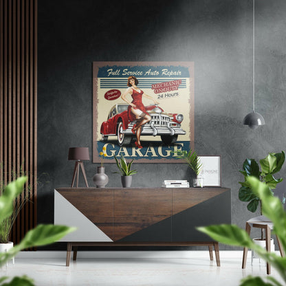 Vintage Garage Brushed Aluminium Dibond Wall Art