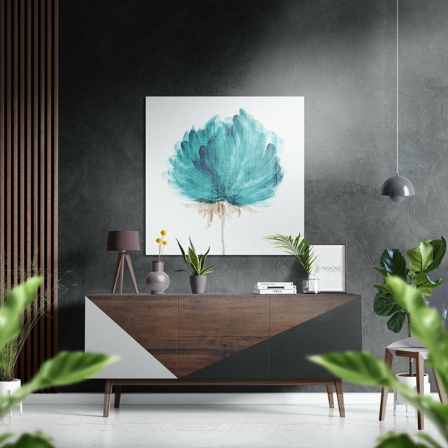 Teal Watercolor Flower Brushed Aluminium Dibond Wall Art