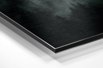 Foggy Evergreen Forest in Soft Mist Brushed Aluminium Dibond Wall Art
