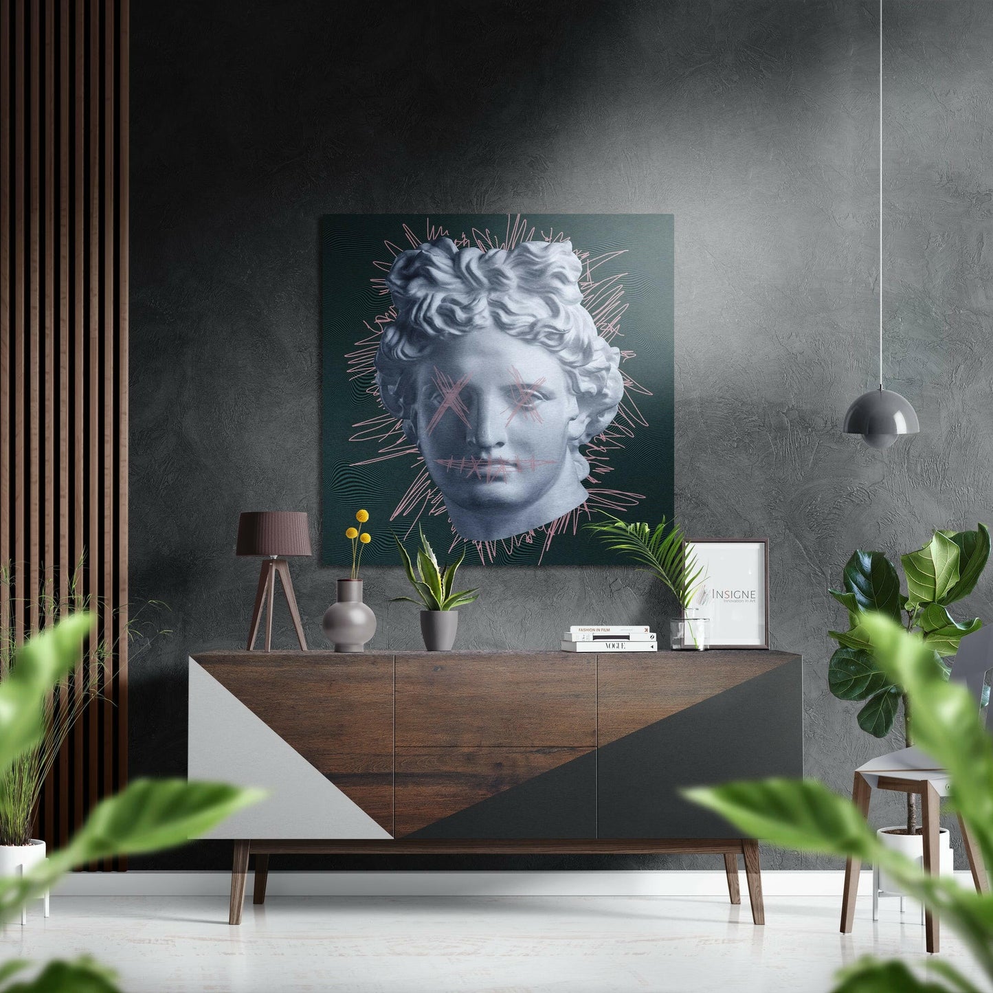 Pink Ray Statue Head Brushed Aluminium Dibond Wall Art