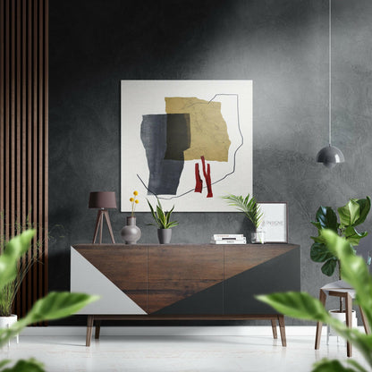 Abstract Paper Shapes in Yellow and Navy Brushed Aluminium Dibond Wall Art