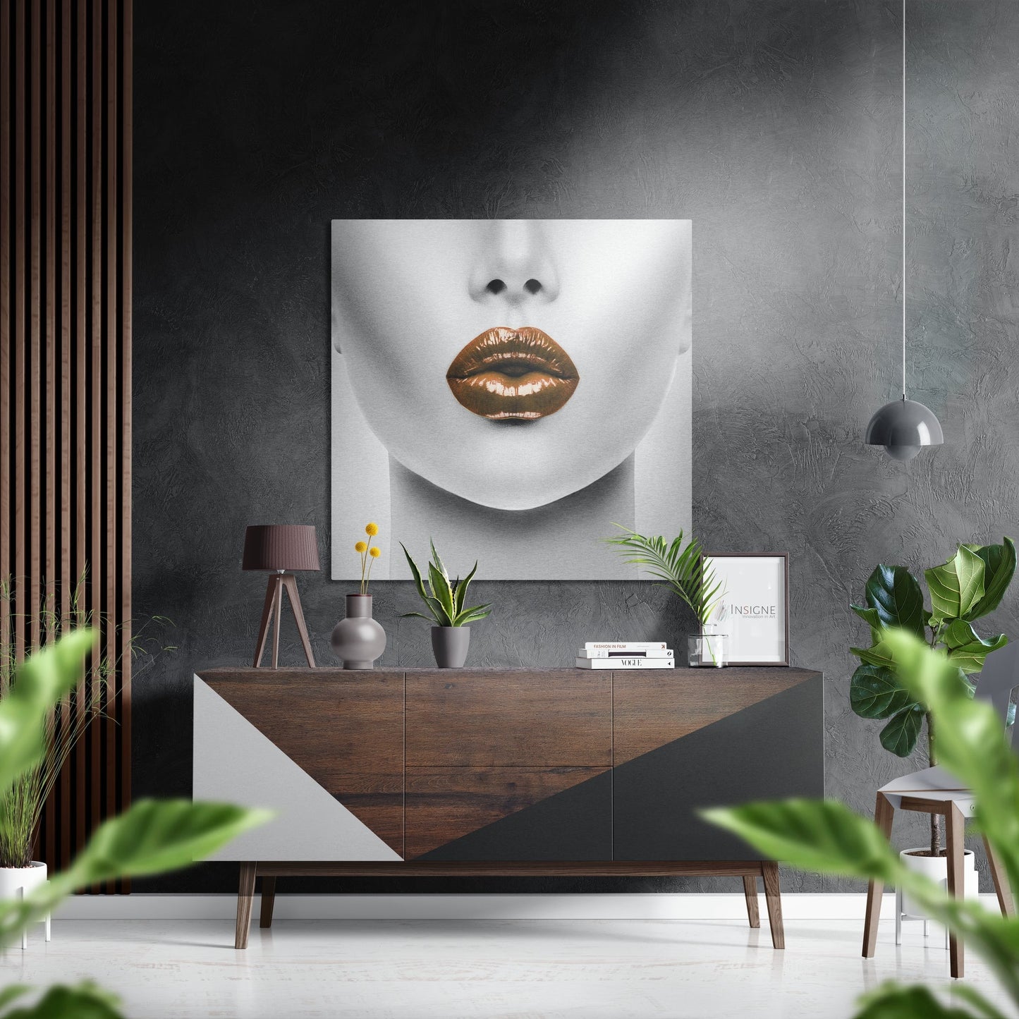 Glossy Bronze Lips Close Up Brushed Aluminium Dibond Wall Art