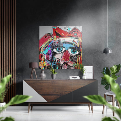 Graffiti Blue Eyes Face Brushed Aluminium Dibond Wall Art