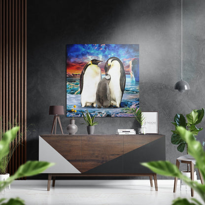 Penguin Family Brushed Aluminium Dibond Wall Art