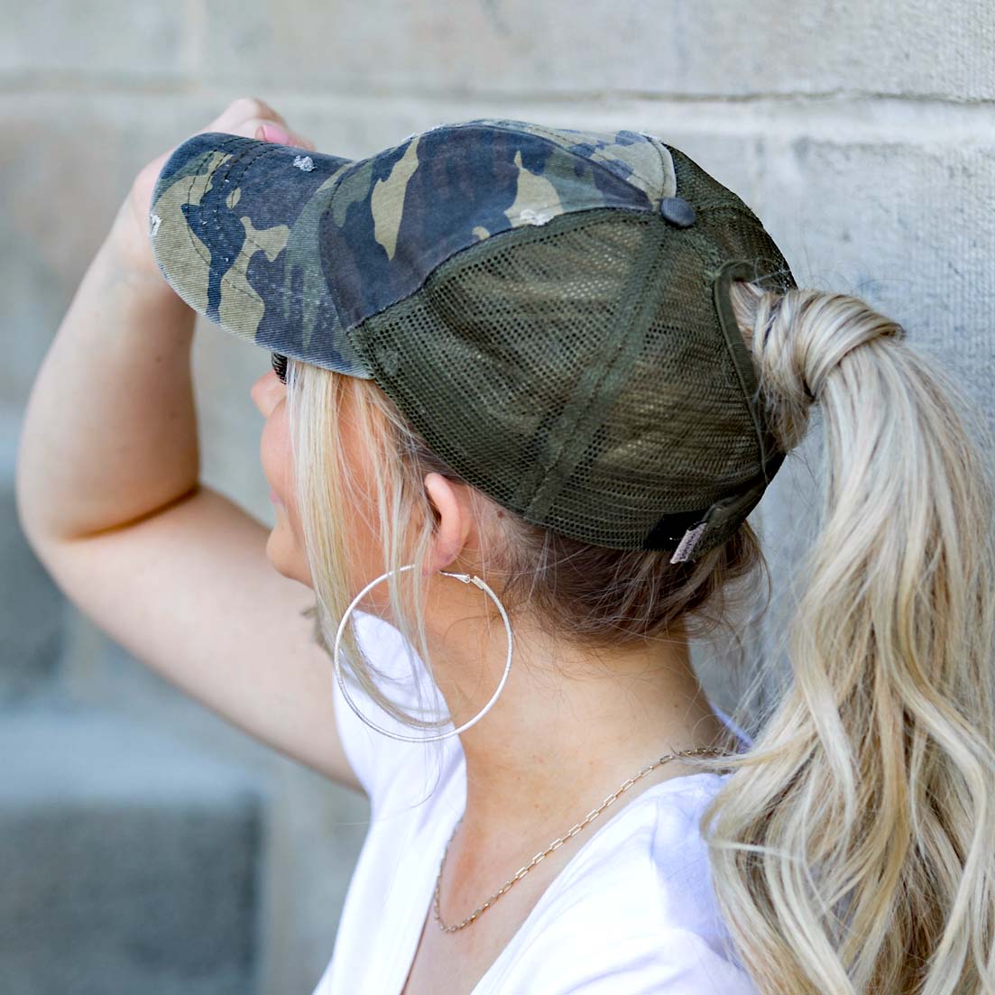 Distressed Messy Bun Caps | Adjustable