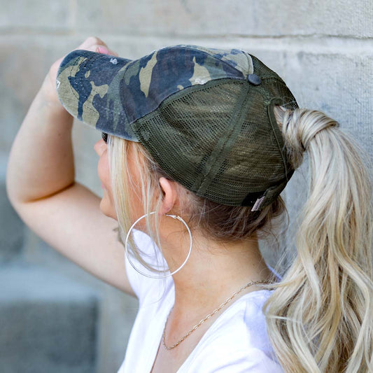 Distressed Messy Bun Caps | Adjustable