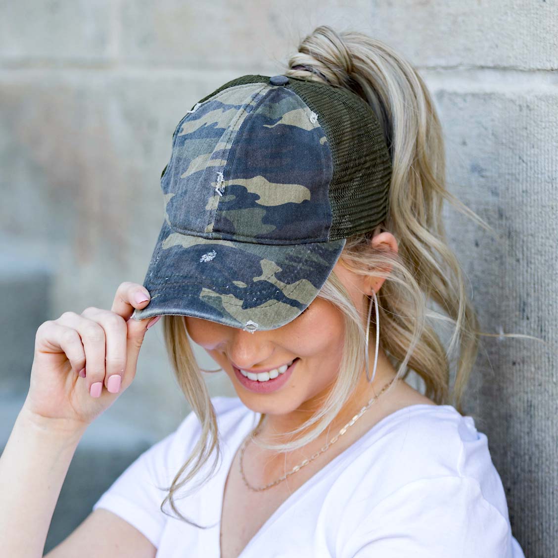 Distressed Messy Bun Caps | Adjustable