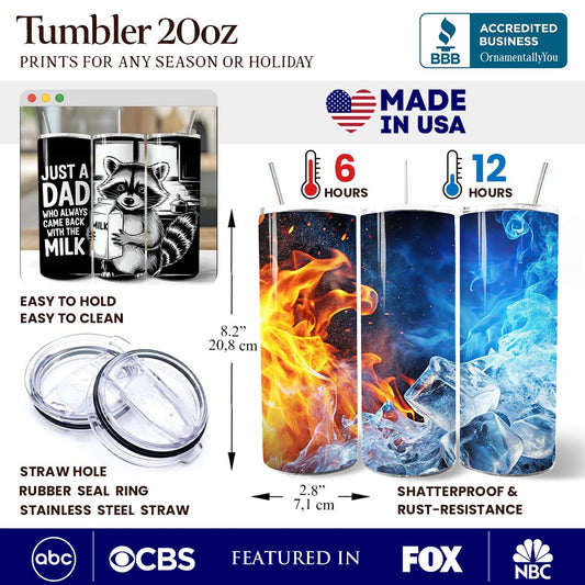 Just A Dad Who Always Came Back With The Milk 20oz Personalized Tumbler With Lid and Stainless Steel Straw, Funny Raccoon Dad Gift Cup - Shaketea
