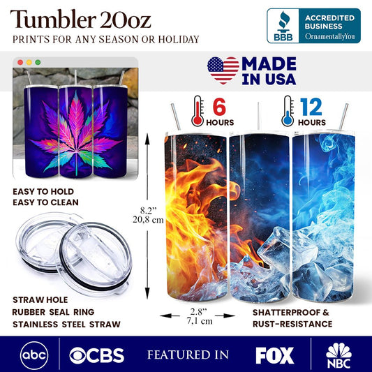 Neon Cannabis Leaf 20oz Personalized Tumbler With Lid and Stainless Steel Straw, Psychedelic Weed Aesthetic Gift Cup - Shaketea