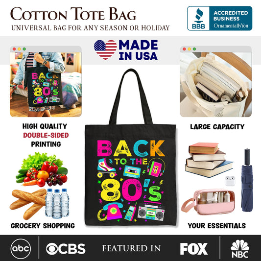 Back To The 80s Tote Bag, Colorful Retro Eighties Party Gift Shopper - Shaketea