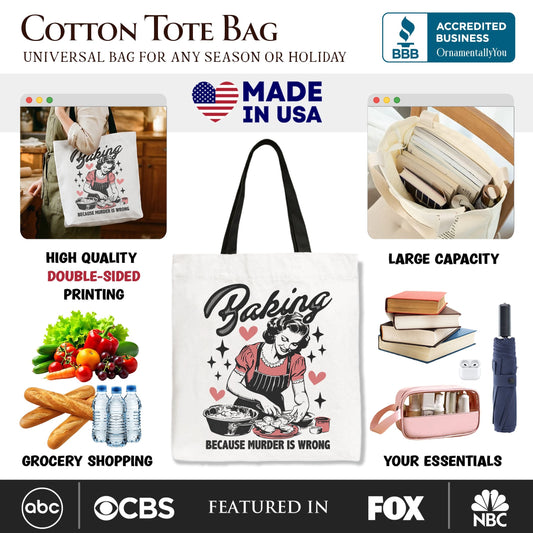 Baking Because Murder Is Wrong Anti-Valentine Tote Bag, Funny Retro Kitchen Gift Shopper - Shaketea
