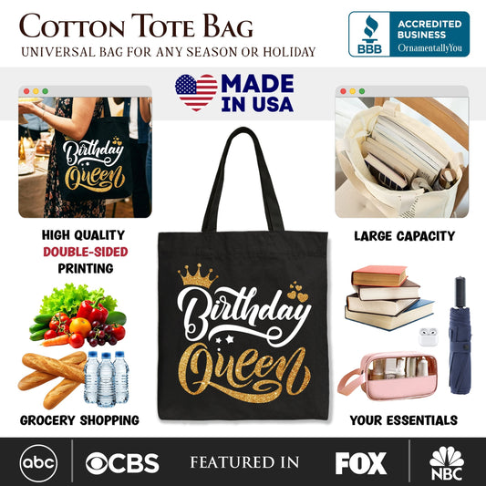 Birthday Queen Tote Bag, Glam Party Tote Bag for Stylish Women - Shaketea