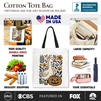 Boho Goose Halloween Pumpkin Tote Bag, Spooky Fall Floral Gift Shopper - Shaketea