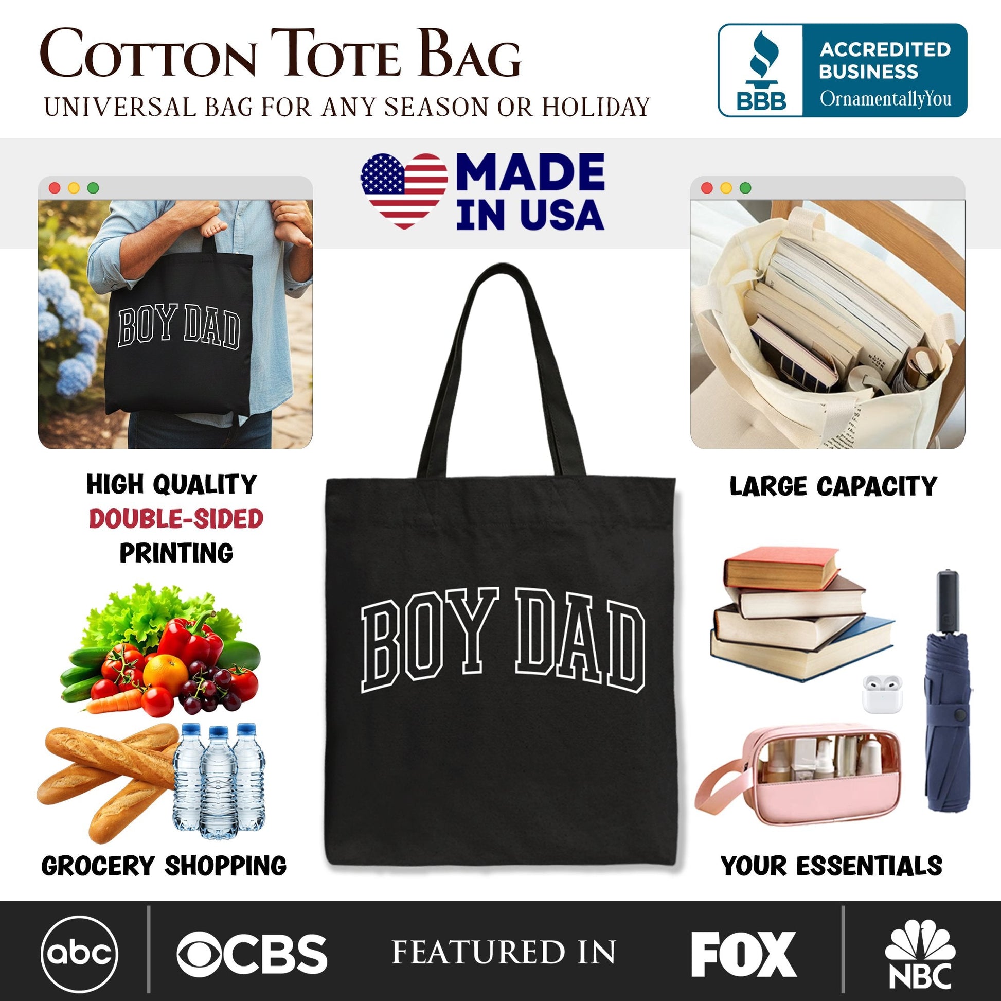 Boy Dad Varsity Tote Bag, Father's Day Gift Shopper - Shaketea