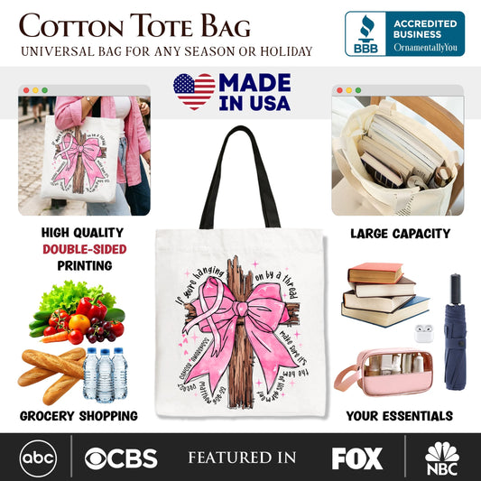 Breast Cancer Pink Bow Cross Tote Bag, Awareness Faith Christian Gift Shopper - Shaketea
