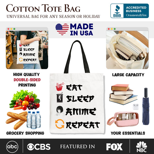 Eat Sleep Anime Repeat Tote Bag, Funny Gift Shopper For Anime Lover - Shaketea