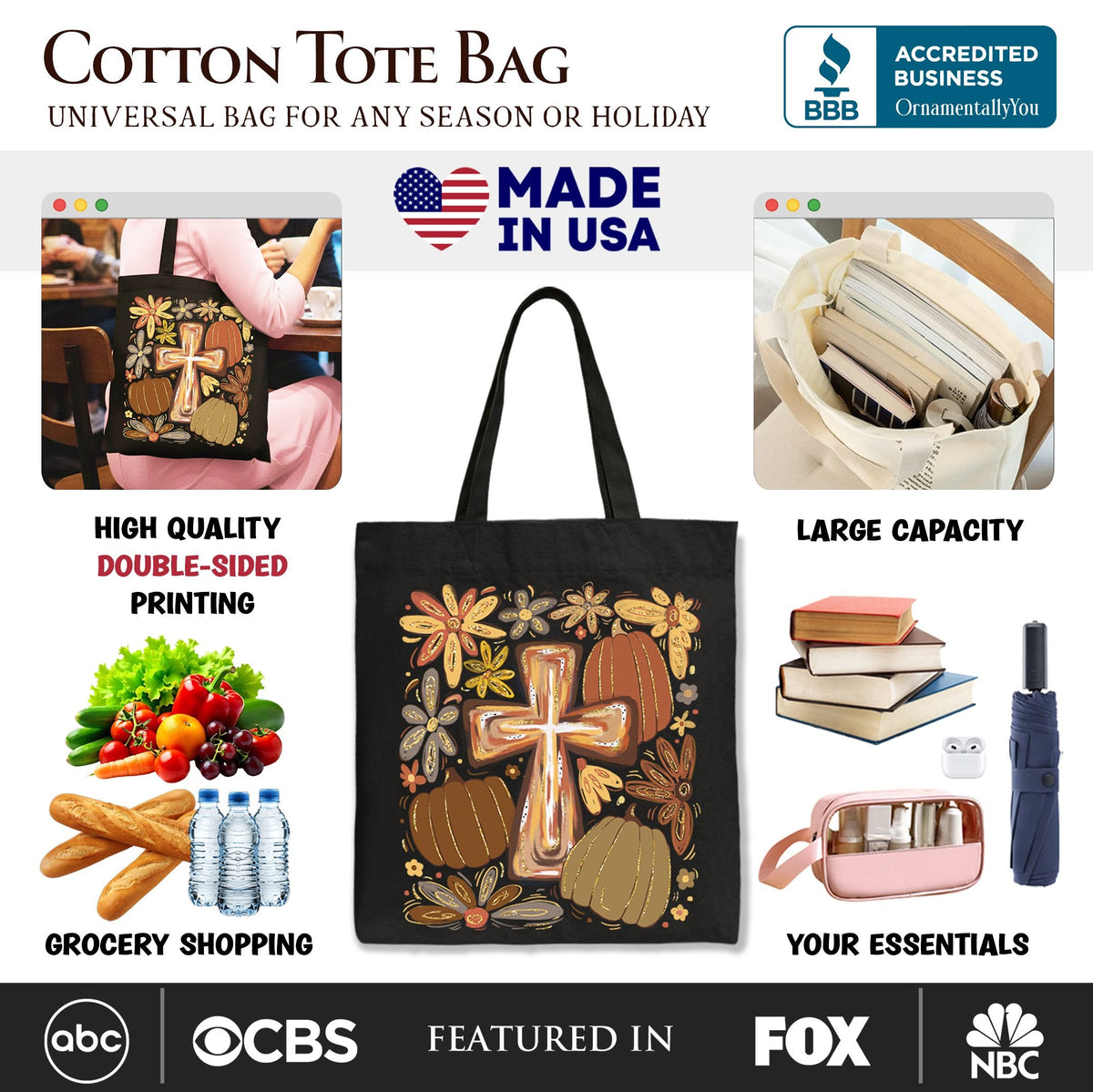 Fall Blessings Tote Bag, Autumn Christian Faith Gift Shopper - Shaketea