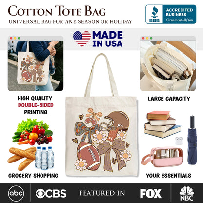 Football Mom Coquette Bow Daisy Tote Bag, Retro Fall Game Day Preppy Gift Shopper - Shaketea
