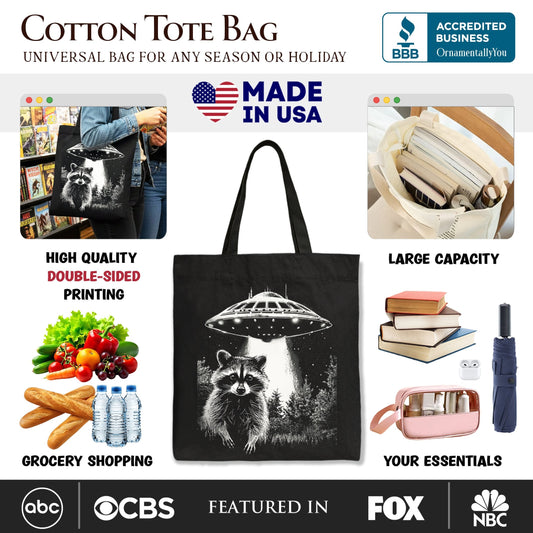 Funny UFO Raccoon Tote Bag, Gift Shopper for Alien Enthusiasts - Shaketea