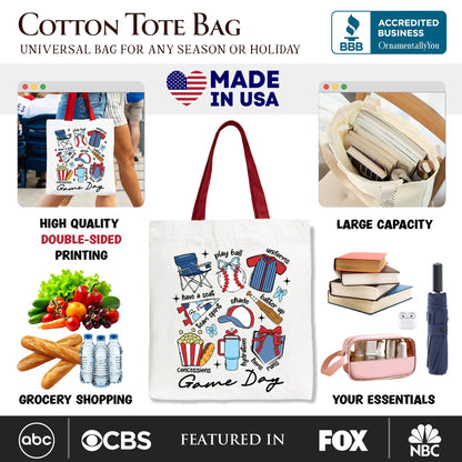 Game Day Baseball Tote Bag, Gift Shopper for Sports Fans - Shaketea