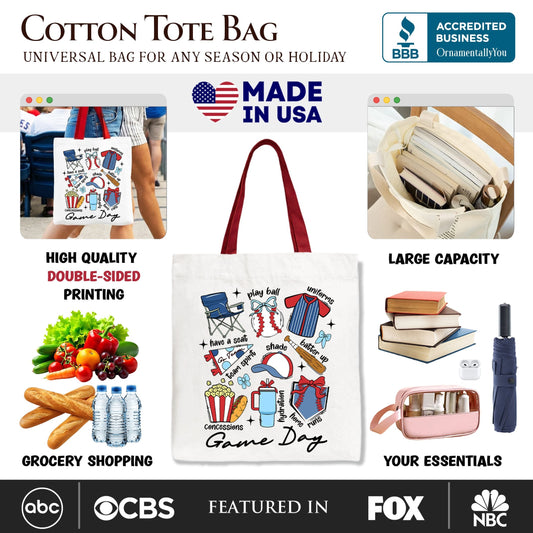 Game Day Baseball Tote Bag, Gift Shopper for Sports Fans - Shaketea