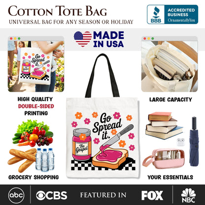 Go Spread It Christian Tote Bag, Cute Gospel Jam and Toast Gift Shopper - Shaketea