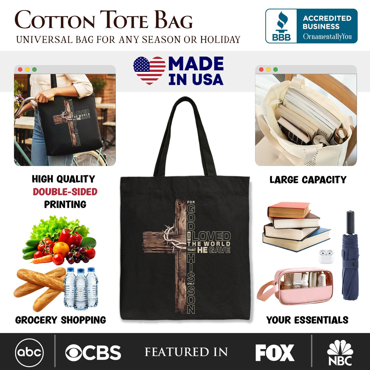God Gave His Only Son Cross Tote Bag, Christian John 3:16 Faith Gift Shopper - Shaketea