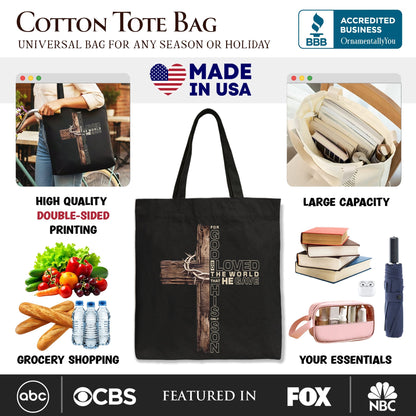 God Gave His Only Son Cross Tote Bag, Christian John 3:16 Faith Gift Shopper - Shaketea