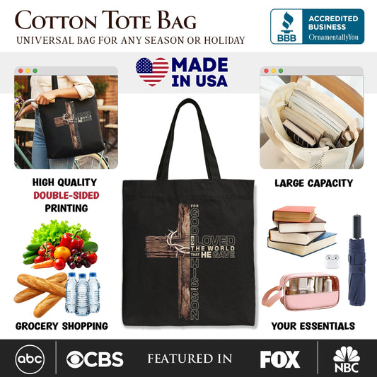 God Gave His Only Son Cross Tote Bag, Christian John 3:16 Faith Gift Shopper - Shaketea