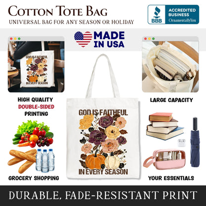 God Is Faithful in Every Season Floral Tote Bag, Christian Fall Gift Shopper - Shaketea
