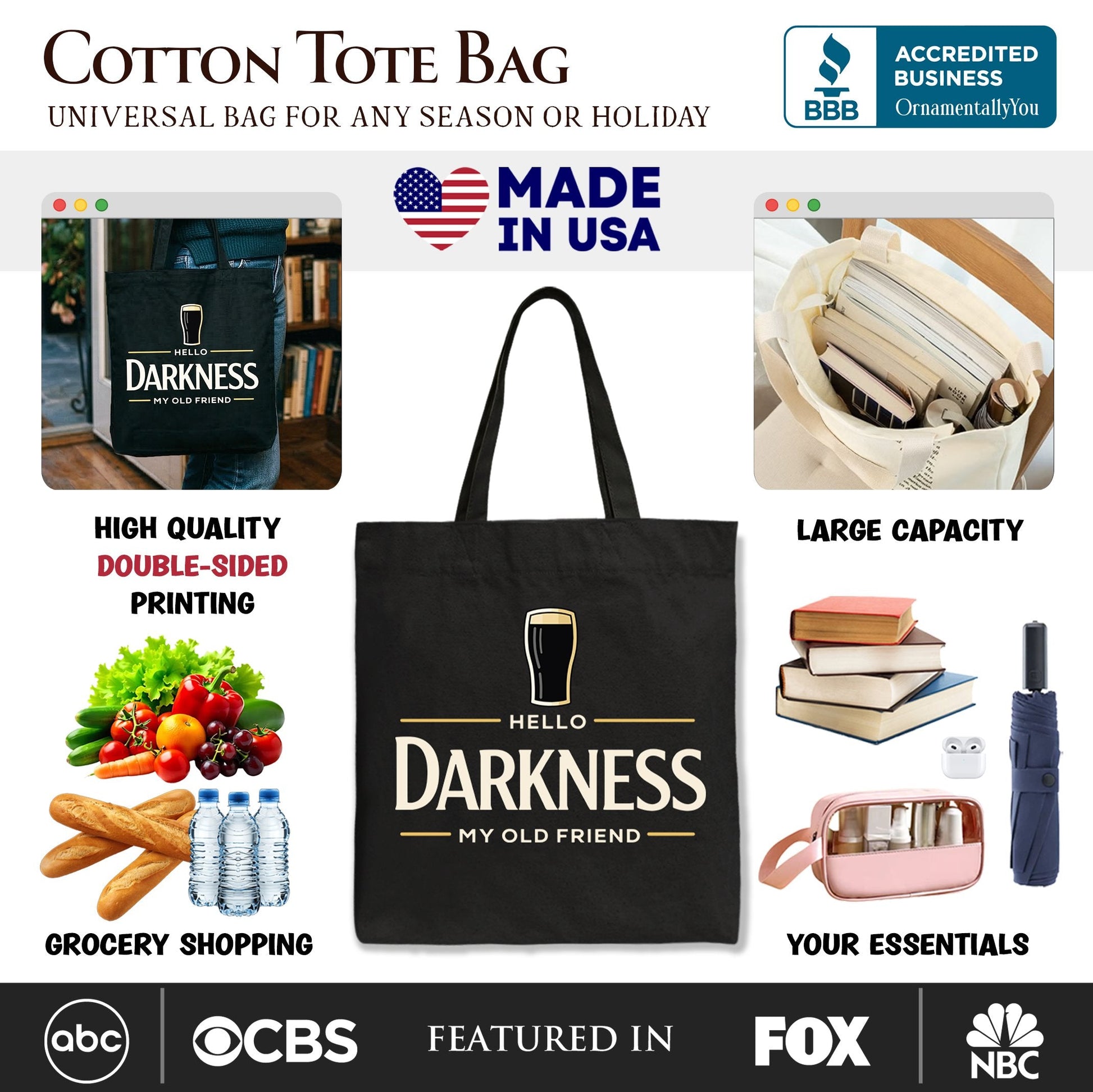Hello Darkness My Old Friend Tote Bag, Dark Beer Lover Gift Shopper - Shaketea