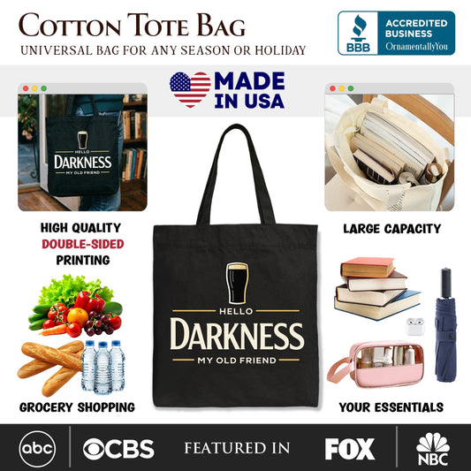 Hello Darkness My Old Friend Tote Bag, Dark Beer Lover Gift Shopper - Shaketea